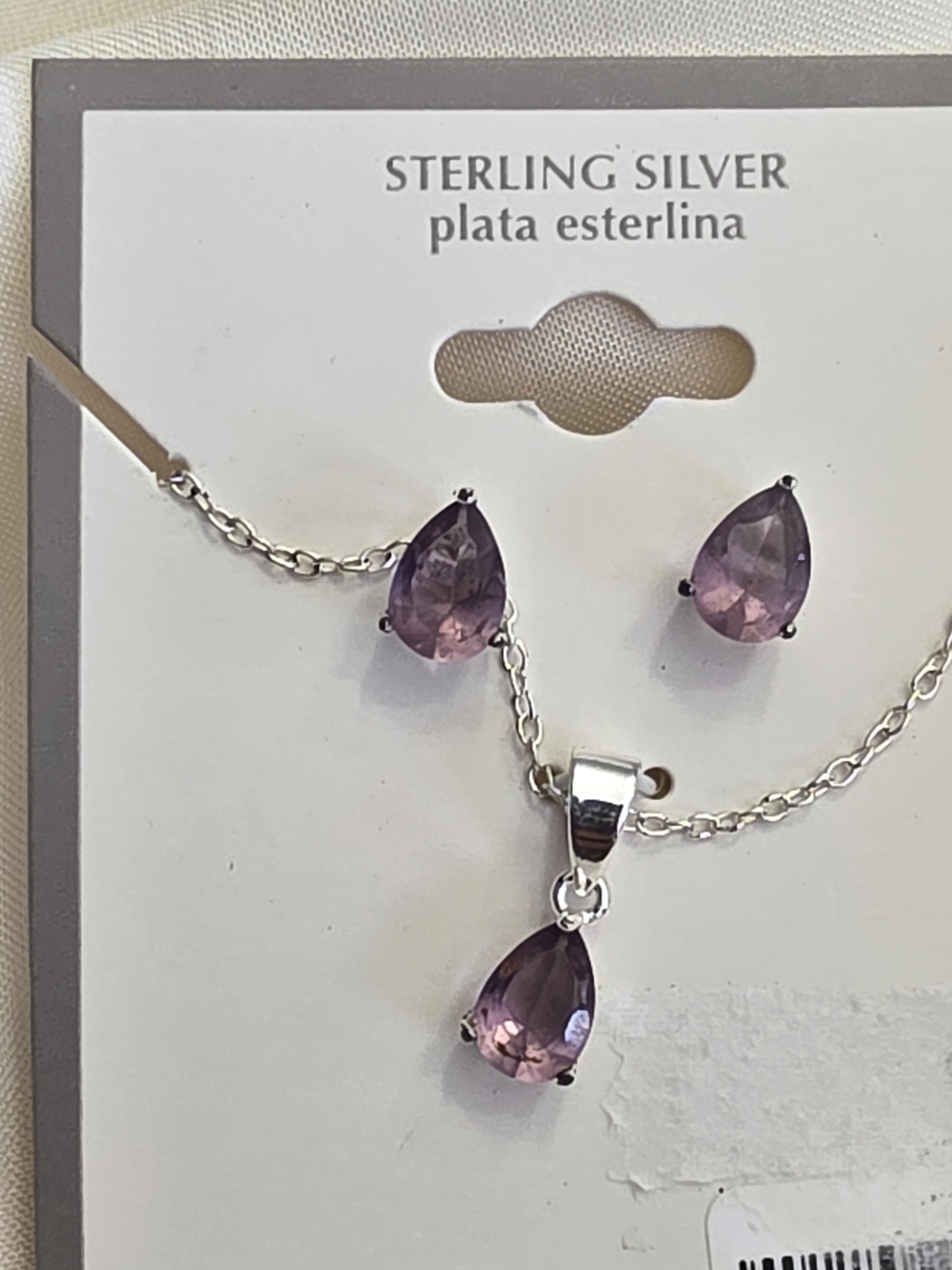 Sterling Silver Teardrop Purple Gemstone Necklace & Earring Set